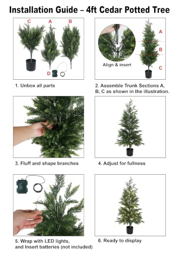 Cedar Christmas Tree with Lights - 4FT Artificial Potted Tree, Outdoor Decor - Variation of THIS listing