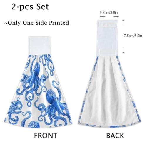 Octopus Hand Towels Set of 2 - Blue Vivid Printed Kitchen & Bathroom Decor