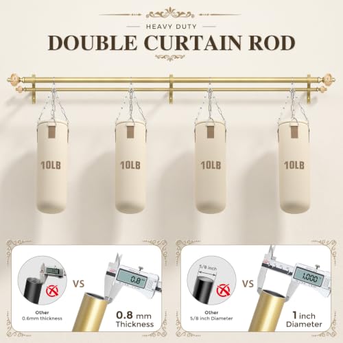 Gold Double Curtain Rod 36-91 Inch with Crystal Finials - Ornate European Style