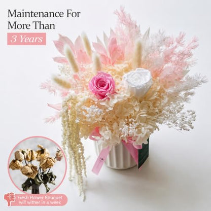 Preserved Flower Arrangement in Ceramic Vase - Long Lasting Gift for Her