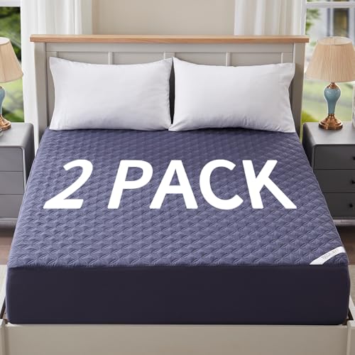 2 Pack Waterproof Mattress Protector, Twin Size Mattress Pad Noiseless with Deep Pocket Fitted for 6"-15", Breathable Dirt-Proof Single Bed Mattress Cover for Bedroom, Dorm Room (Gray)
