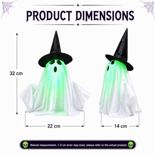 Animated Ghost Halloween Decoration Sound & Tap Activated Green Face Glow