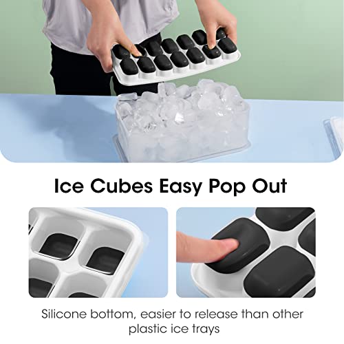 DOQAUS Ice Cube Tray with Lid and Bin, 4 Pack Silicone Plastic Ice Cube Trays for Freezer with Ice Box, Ice Trays with Ice Container, Stackable Ice Tray with Storage Ice Bucket,Ice Tong,Ice Scoop