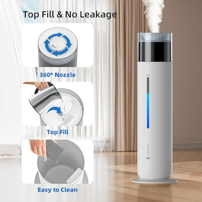 10L White Top Fill Cool Mist Humidifier for Bedroom - Smart Features