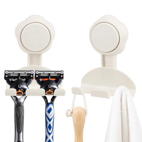 2PCS Shower Razor Holder with Suction Cup Hooks, Bathroom Organizers