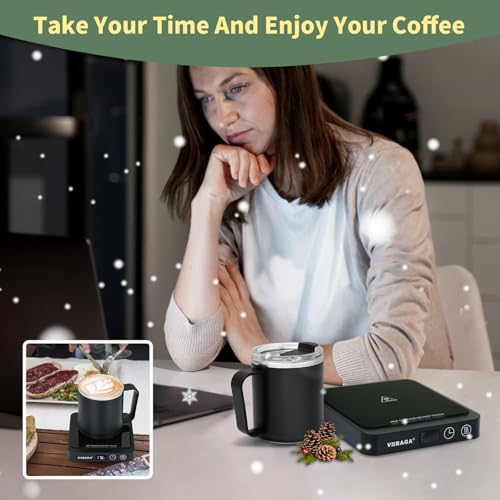 Matte Black Coffee Mug Warmer & 15oz Mug Set for Desk - Smart Temperature Control