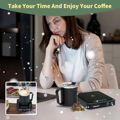 Matte Black Coffee Mug Warmer & 15oz Mug Set for Desk - Smart Temperature Control