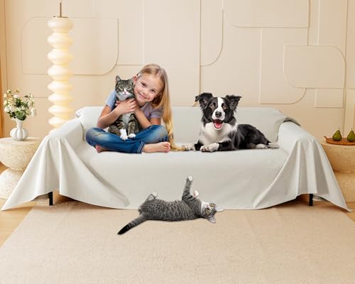 Cat Scratch Furniture Protector - Anti-Slip, Waterproof Sofa Cover to Keep Cats Off, Pet-Friendly Couch Protectors for 3 Cushion Couch, Gray Anti-Scratch Couch Cover for Pets and Kids 150"X71"Beige