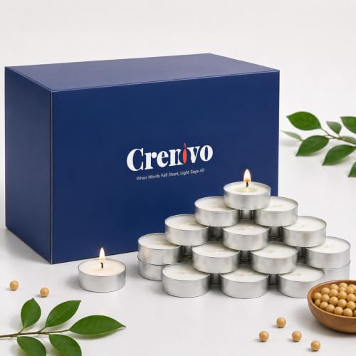 Crenovo Soy Tea Light Candles 96 Pack - Unscented, 4 Hour Burn Time