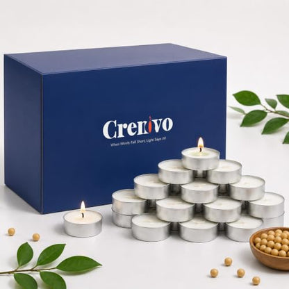 Crenovo Soy Tea Light Candles 96 Pack - Unscented, 4 Hour Burn Time