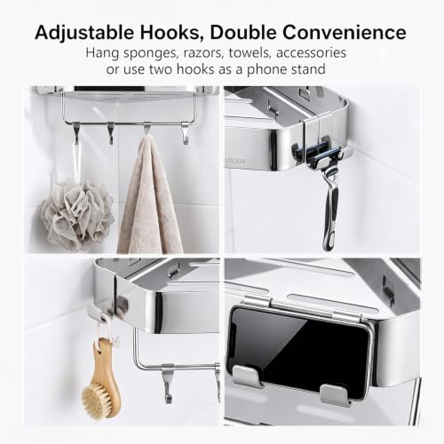 2 Pack Corner Shower Caddy Stainless Steel Adhesive or Drill Mount Bathroom Organizer
