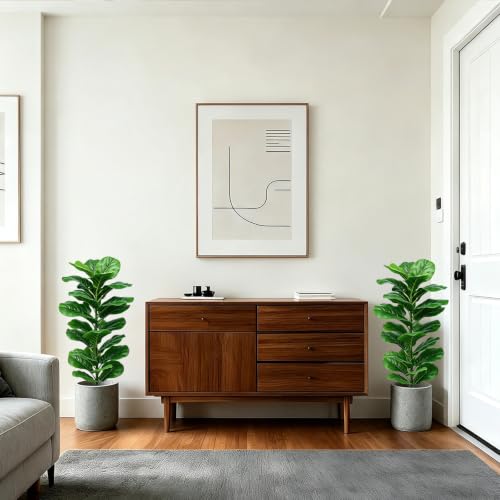 Faux Fiddle Leaf Fig Trees 40 Inch 2 Pack Indoor Floor Plants - Green-40"