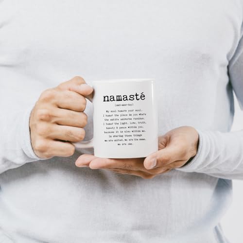 Namaste Coffee Mug 15oz - White Ceramic with HD Print, Dishwasher & Microwave Safe, Yoga Gift for Men & Women - Variation: White524