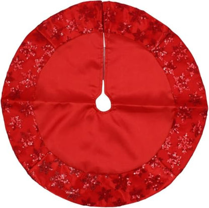 Miniature Satin Christmas Tree Skirt with Sequined Snowflake Border - Red, 20 Inch