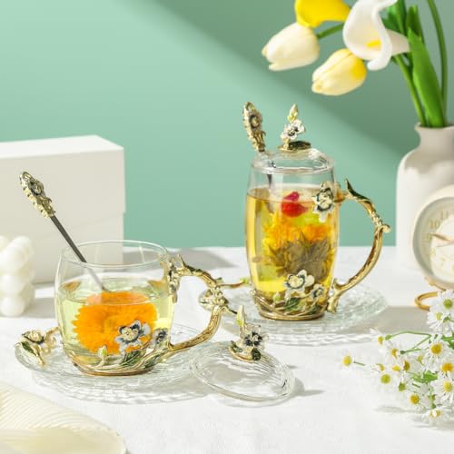 11oz Fancy Flower Tea Cup with Lid and Spoon - Mother's Day Gift