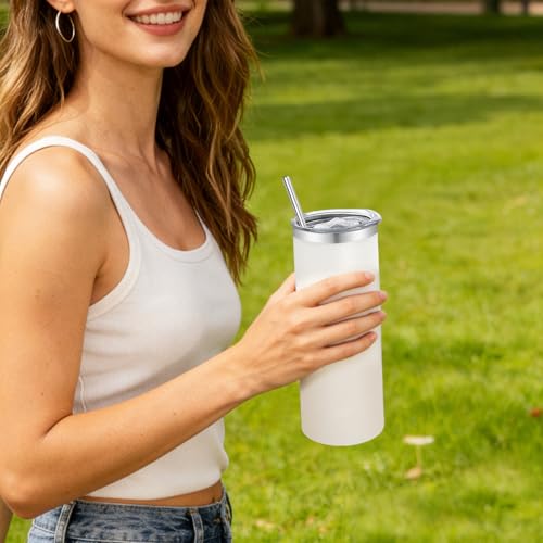 Large 20oz Stainless Steel Skinny Tumblers Set - Multicolor Bulk Pack with Lids & Straws