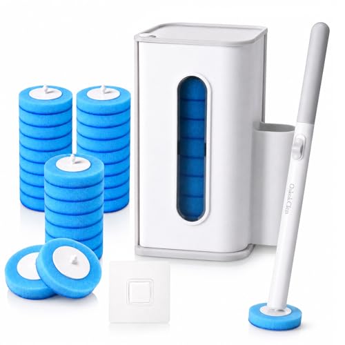 Disposable Toilet Brush System with 27 Refills and Holder - Easy Release