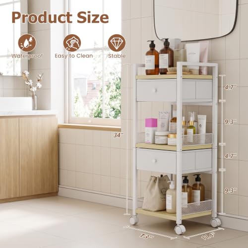 Flycity Rolling Makeup Organizer Cart with Drawers - Milky White