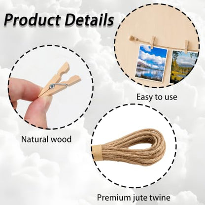 Photo String with Clips and Rope 50 Pcs Rustic Wall Decor Kit
