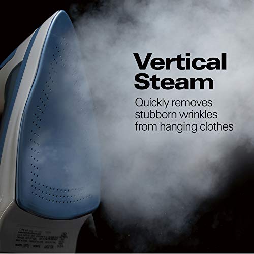 Hamilton Beach Steam Iron & Vertical Steamer for Clothes with Scratch-Resistant Soleplate, Adjustable Steam Settings + 8’ Cord Wrap, 3-Way Auto Shutoff, Anti-Drip, Self-Cleaning, 1500 Watts, Blue