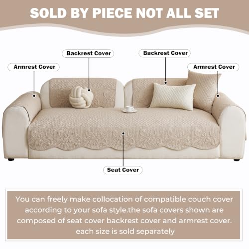 Cotton Quilted Couch Cover for Sofa - Khaki, 35.4 x 47.2 Inches, Rectangular - Farmhouse Style, Non-Slip