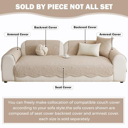 Cotton Quilted Couch Cover for Sofa - Khaki, 35.4 x 47.2 Inches, Rectangular - Farmhouse Style, Non-Slip