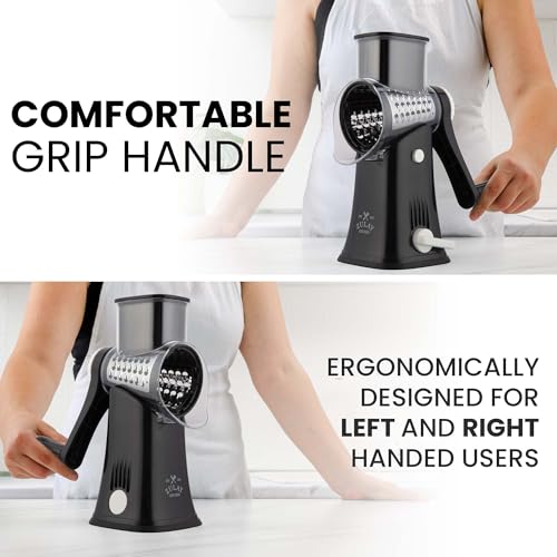 Zulay Kitchen Rotary Cheese Grater 5 Blade Cheese Shredder - Manual Hand Crank Cheese Grater With Reinforced Suction & 5 Interchangeable Drums - Easy to Use, Vegetable Chopper Round Mandoline Slicer