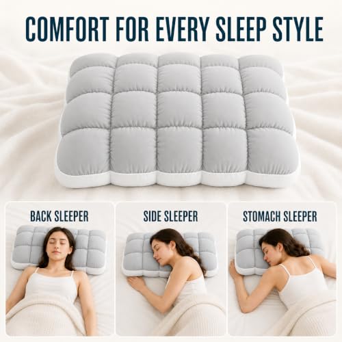 Cooling Marshmallow Puff Pillow - Gray Cloud-Like Support for Side & Back Sleepers