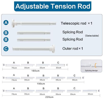 Split Tension Shower Curtain Rod 31-64 Inches White No Drills Adjustable
