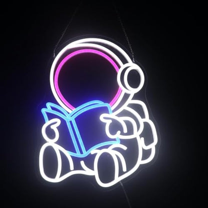 Neon Sign Astronaut Book LED Wall Decor Kids Room & Game Room - J-Blue Pink White