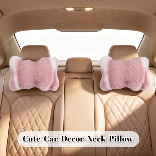 Pink Plush Car Neck Pillow Support Headrest for Vehicle Comfort - SendyFeather