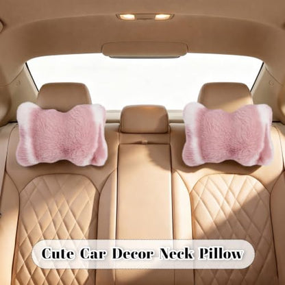 Pink Plush Car Neck Pillow Support Headrest for Vehicle Comfort - SendyFeather