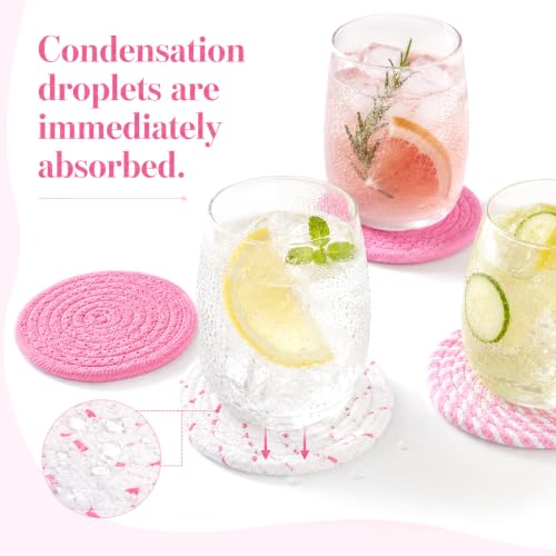 4 Pack Pink Pastel Fabric Coasters for Desk - Absorbent Drink Protectors