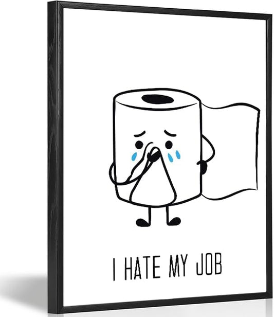 Ovdang Funny Toilet Paper Art | Black & White Framed Canvas Print for Modern Bathrooms