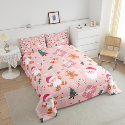 Feelyou Christmas Kids Comforter Set Full Pink Brown Bedding for Boys Girls