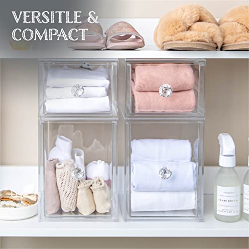 Oizeir Acrylic Drawer Organizer 2-Pack – Clear Stackable Storage Drawers for Makeup, Skincare, Vanity, Bathroom, Under Sink, Kitchen & Office – Non-Slip, Durable, Multi-Purpose Organizer Bins