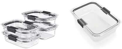 Rubbermaid Brilliance Glass Food Storage Containers Set - 4 Containers & Lids + 9.6 Cup Large Container