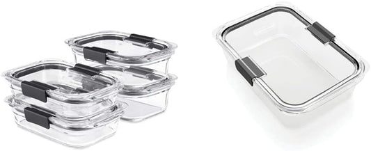 Rubbermaid Brilliance Glass Food Storage Containers Set - 4 Containers & Lids + 9.6 Cup Large Container