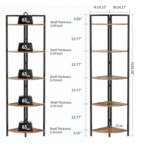 5-Tier Corner Bookshelf with LED Lights, Heavy-Duty Tall Storage Unit