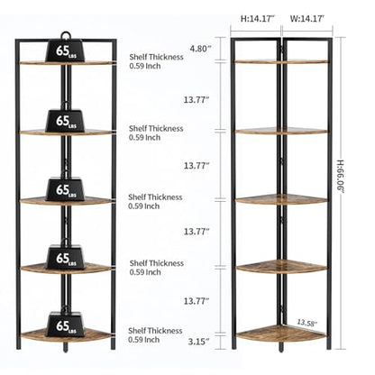 5-Tier Corner Bookshelf with LED Lights, Heavy-Duty Tall Storage Unit