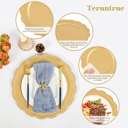 Gold Charger Plates Set 60 Pcs 13 Inch Round Elegant Table Decor for Weddings & Events - Variation of Gold / 60 Pcs