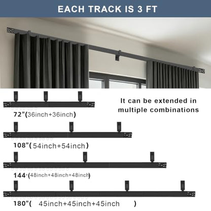 Matte Black Aluminum Heavy-Duty Curtain Track 144 Inch/12ft Custom Window Rod