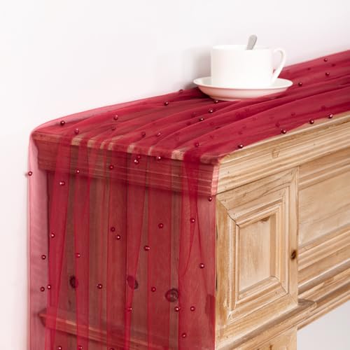 DeZerlor Red Pearl Table Runner for Christmas Party Decor - 1 Pack