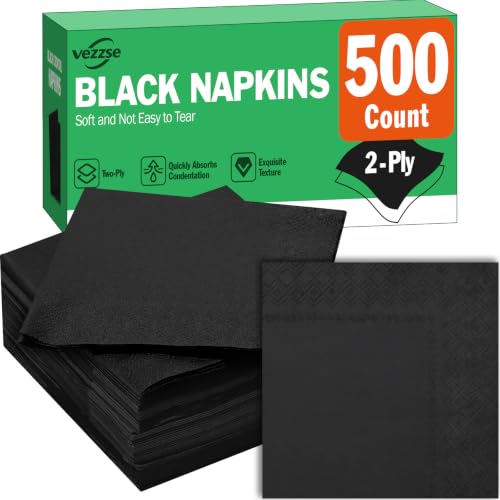 Black Cocktail Napkins Bulk Pack - 2-Ply Disposable Paper for Parties & Bar