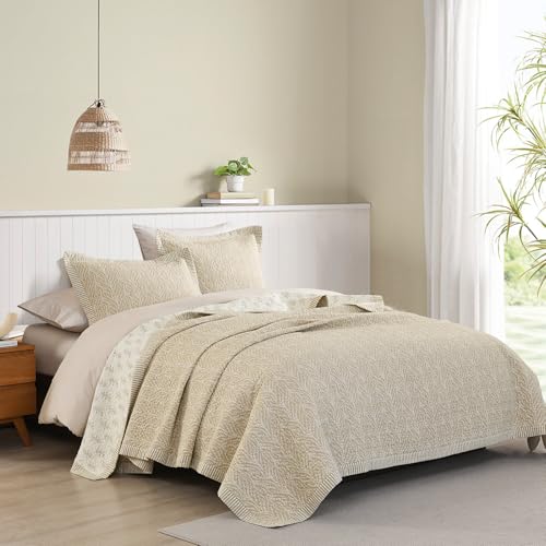 California King Quilt Set 3 Pieces - White & Oatmeal Reversible Cotton Bedspread