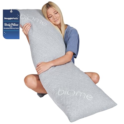 Snuggle-Pedic Long Body Pillow for Adults - Big 20x54 Pregnancy Pillows w/Shredded Memory Foam & Cooling Pillow Cover - Cuddle Firm Maternity Side Sleeper Pillow Insert to Hug for Bed - Grayy