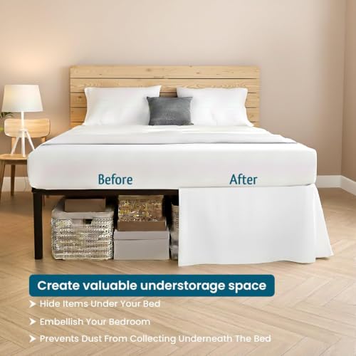 Cal King Bed Skirt 16 Inch Drop White Pleated Box Dust Ruffle - Cotton