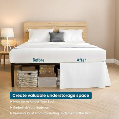 Cal King Bed Skirt 16 Inch Drop White Pleated Box Dust Ruffle - Cotton