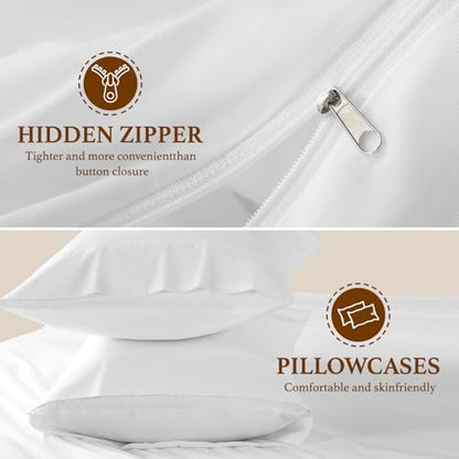 White Cotton King Duvet Cover Set - 1200 Thread Count Luxury Bedding