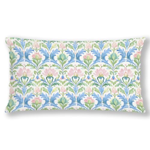 Blue and Green Floral Lumbar Pillow Cover 12x20 with Pink Variation